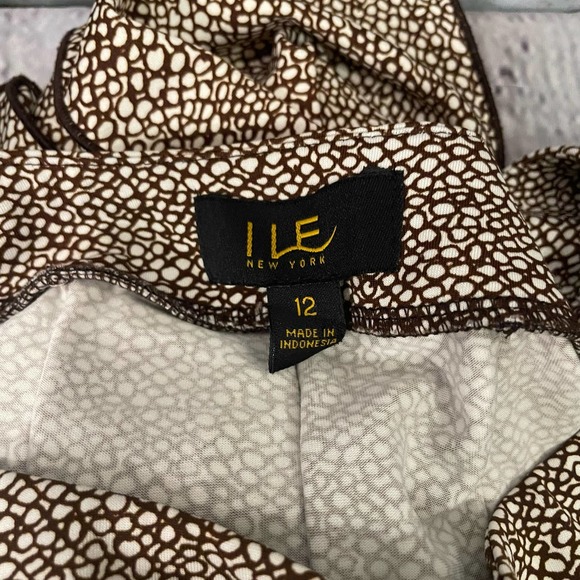 I LE New York Brown Cream Fit & Flare Stretch Sleeveless Dress Size 12 - Picture 9 of 10